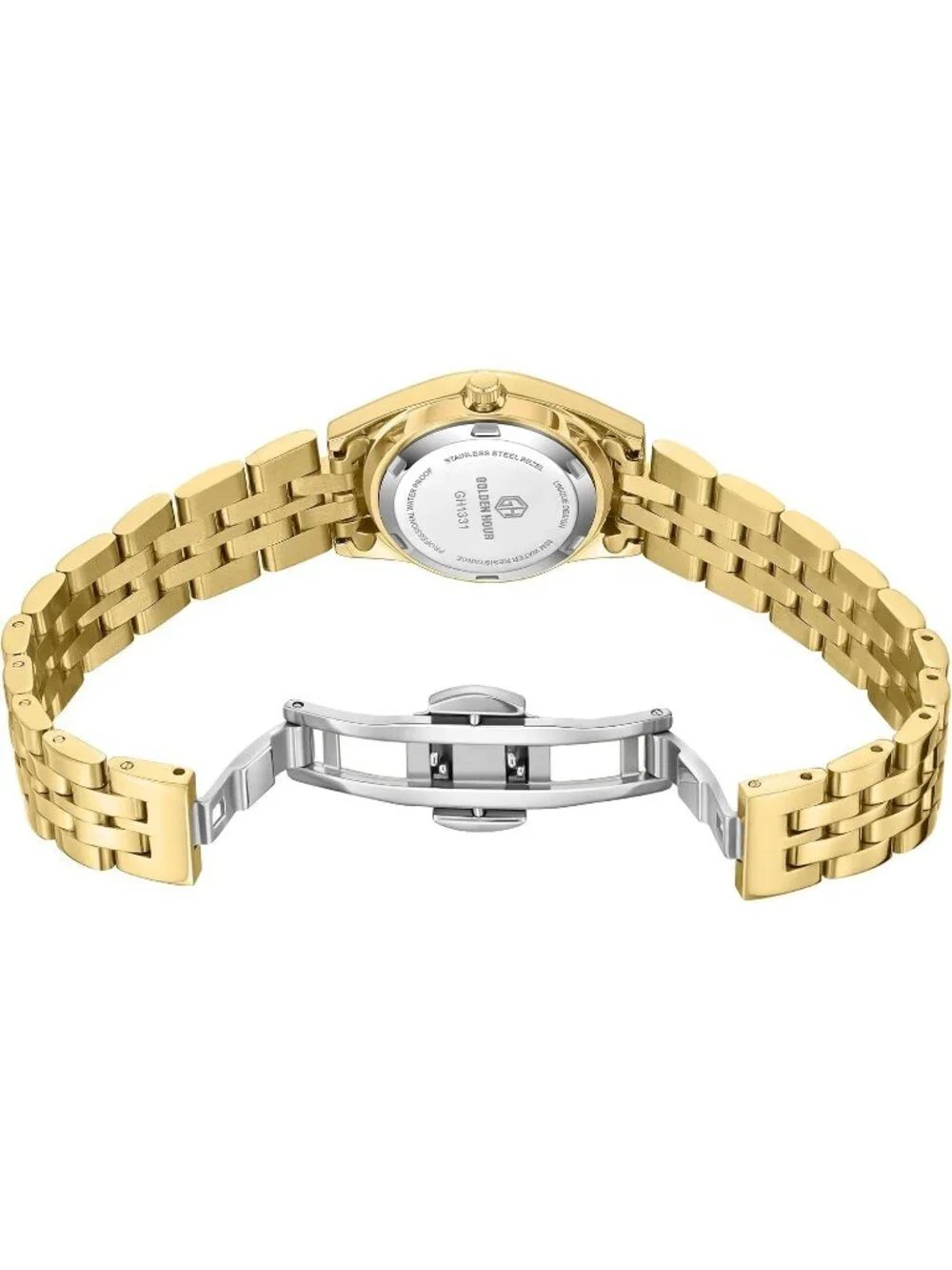 Women's Gold White Analog Quartz Stainless Steel Band Easy Reader Bracelet Watch